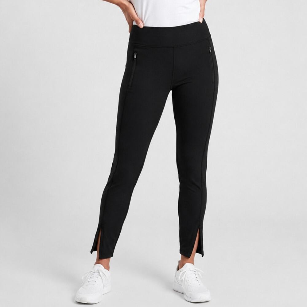 Athleta Stellar Tight in Black Zip Hem Performance Leggings Size 14